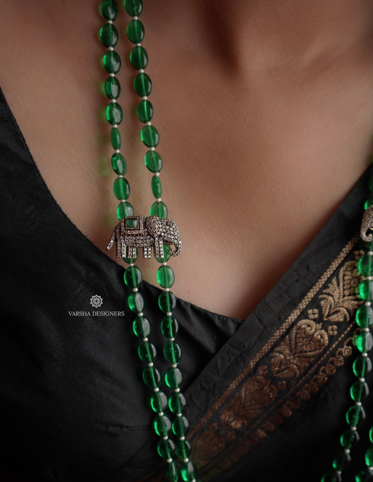 Victorian Elephant Design Green Beaded Haram