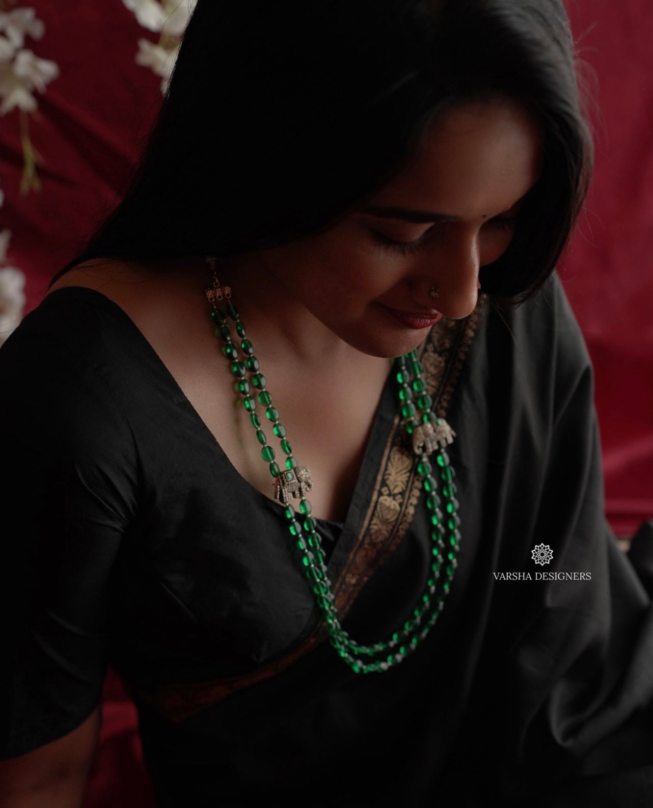 Victorian Elephant Design Green Beaded Haram