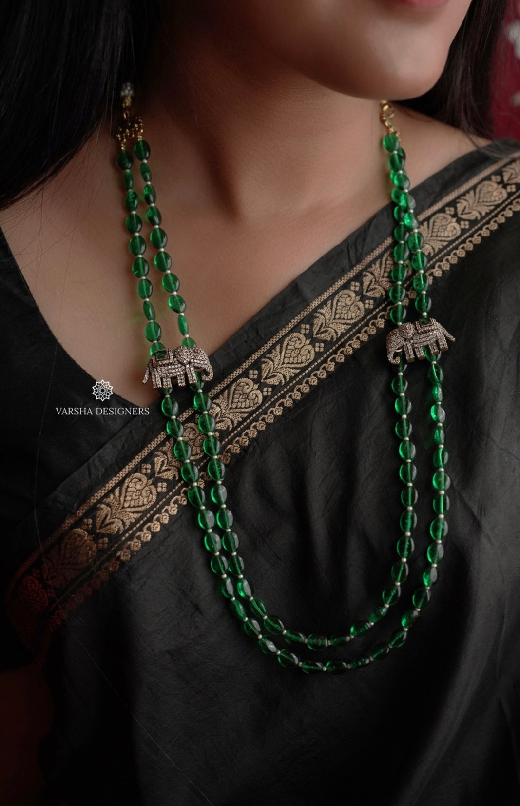 Victorian Elephant Design Green Beaded Haram