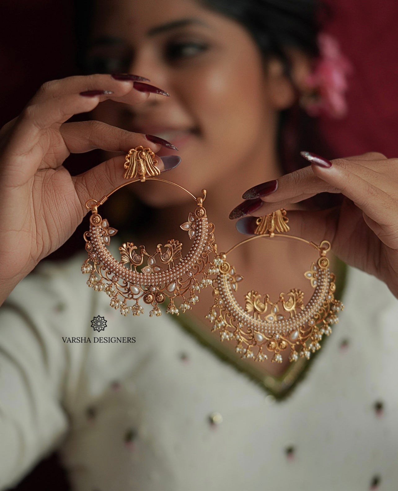 Vintage Pearl Chaandbaali Earrings