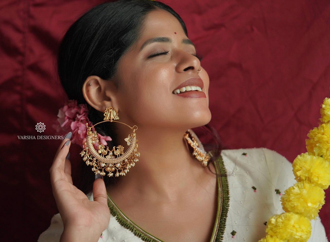 Vintage Pearl Chaandbaali Earrings