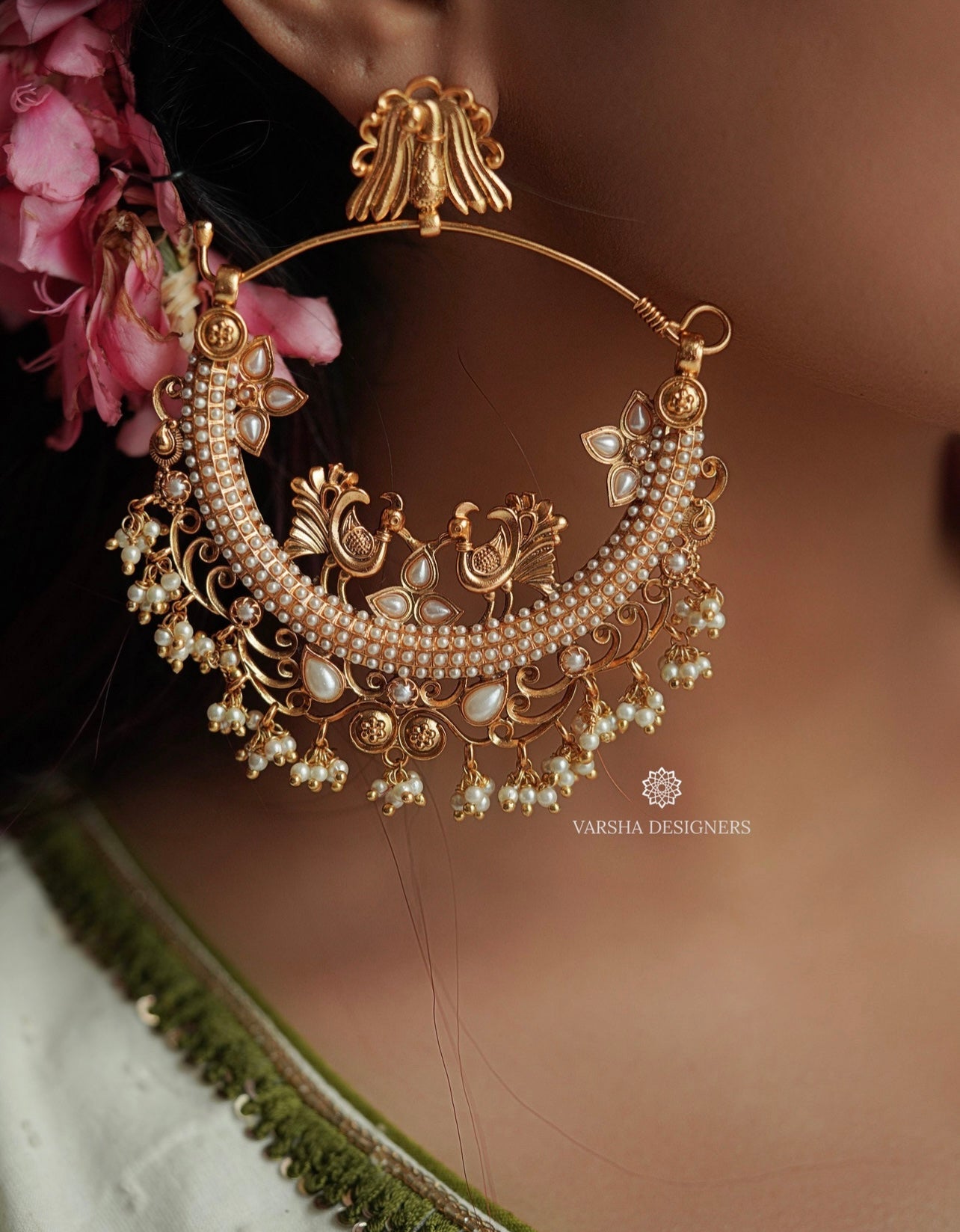 Vintage Pearl Chaandbaali Earrings