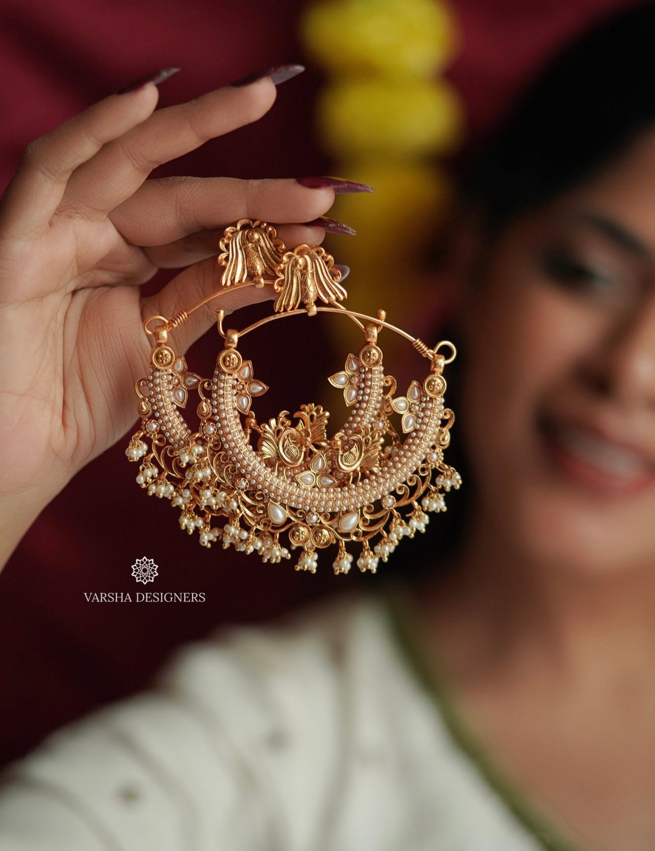 Vintage Pearl Chaandbaali Earrings
