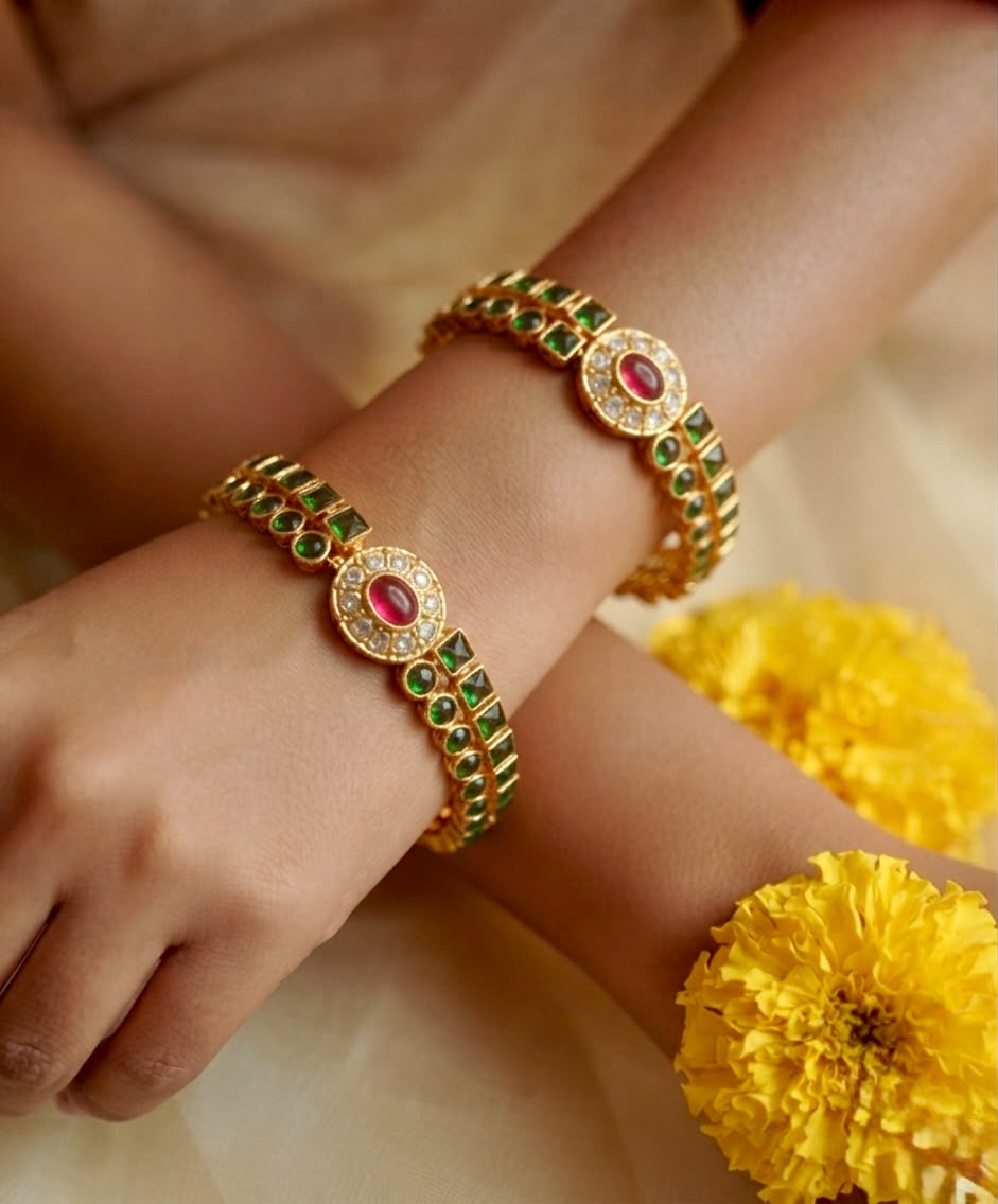 Emerald & White Stone Bangles