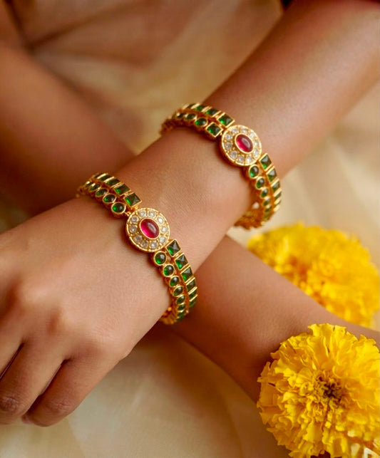 Emerald & White Stone Bangles