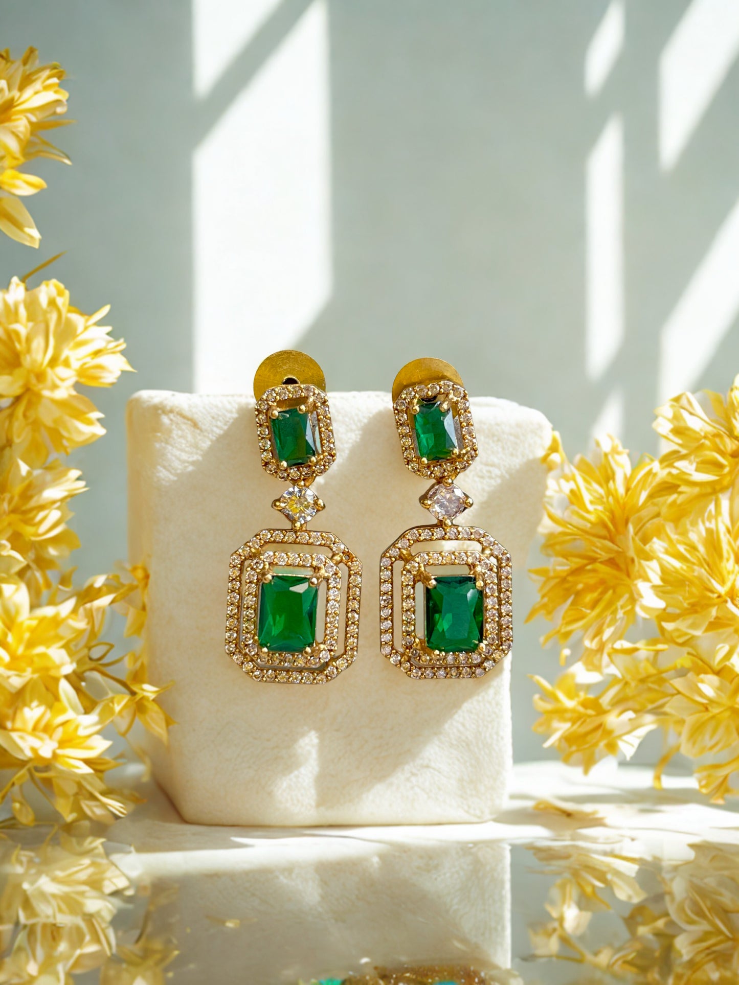 Emerald & White Stone Drops