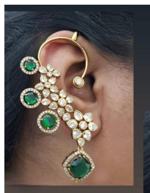 Statement Emerald & White Stone Earcuffs