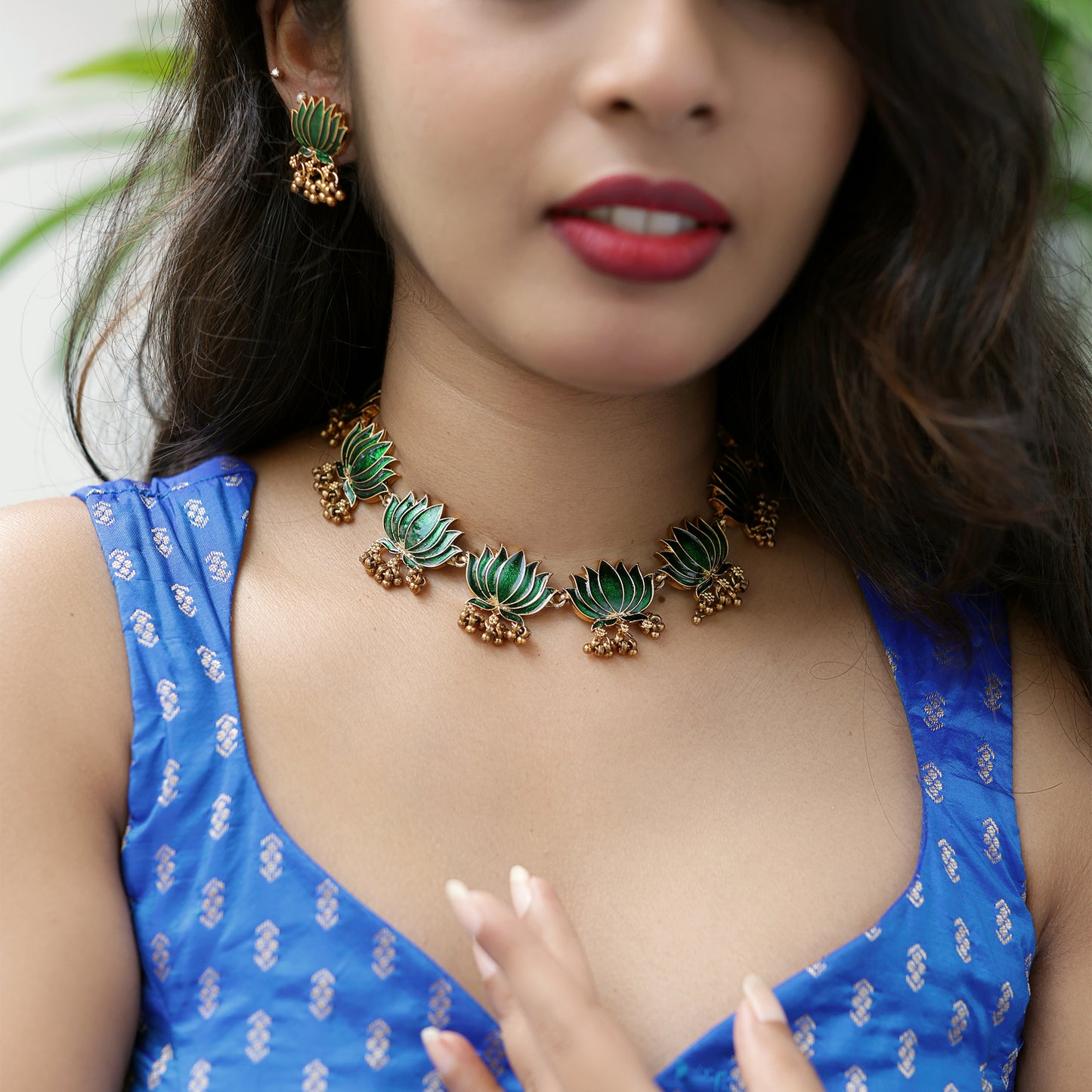 Emerald Lotus Necklace Set