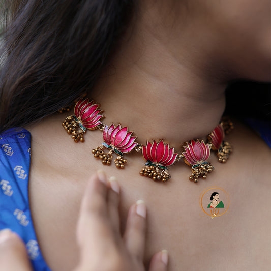 Ruby Lotus Necklace Set