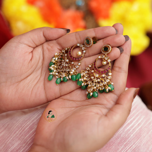 Jadau Emerald Chandbali Earrings
