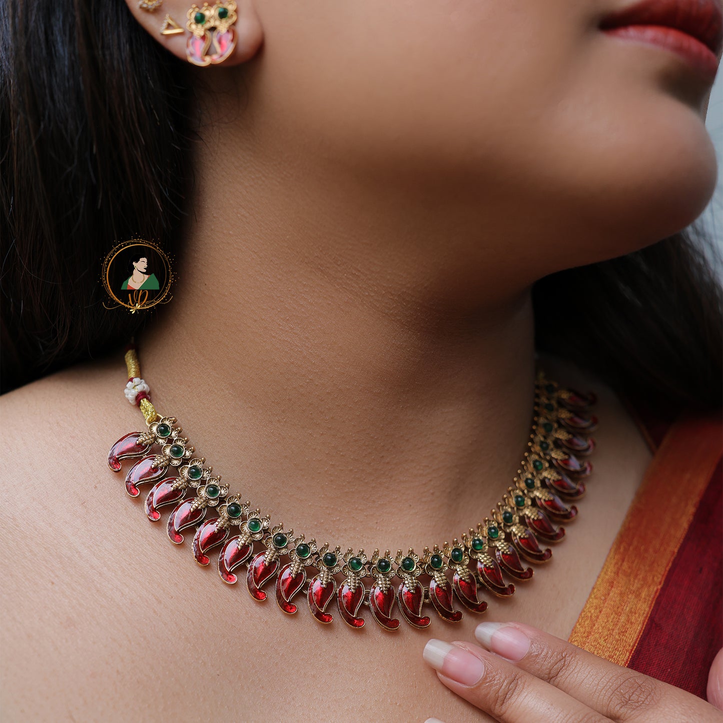 Ruby & Emerald Paisley Necklace Set