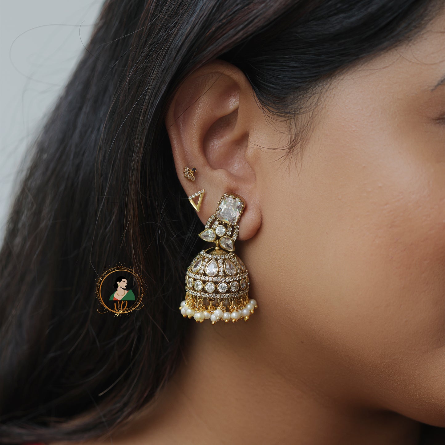 White Stone Victorian Jhumka