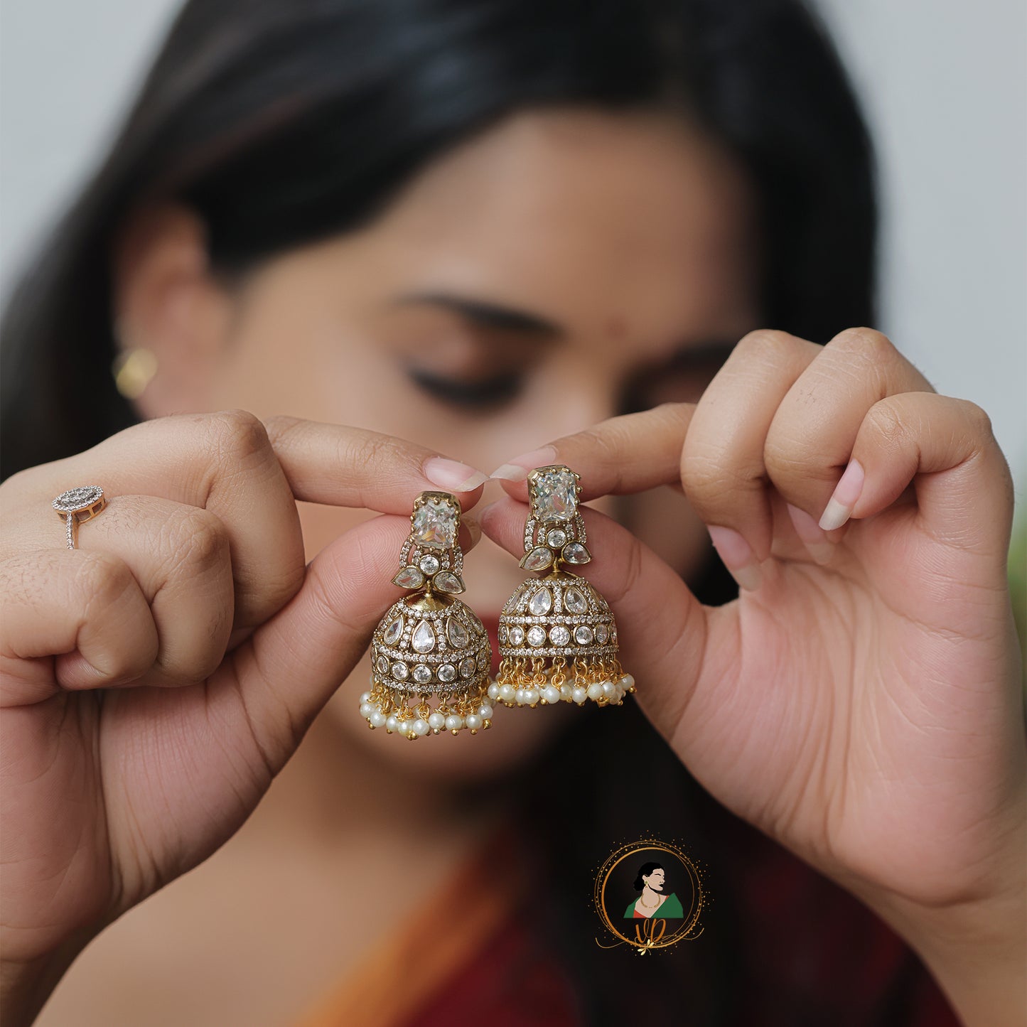 White Stone Victorian Jhumka