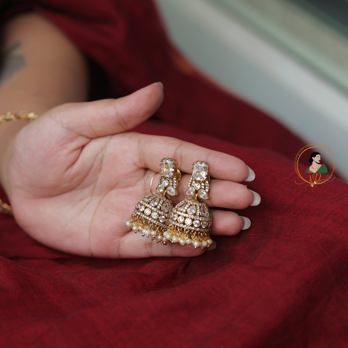 White Stone Victorian Jhumka