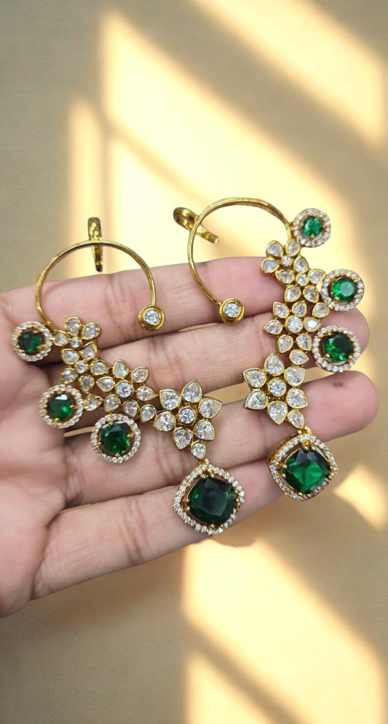 Statement Emerald & White Stone Earcuffs