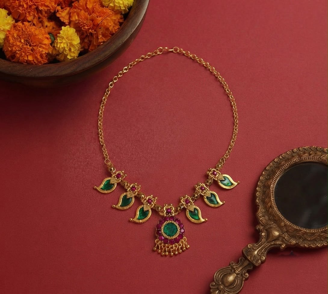 Gold Look Mango Palakka Necklace