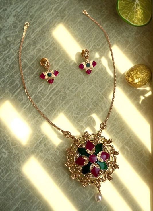 Floral Enamel Chakra Pendant Chain