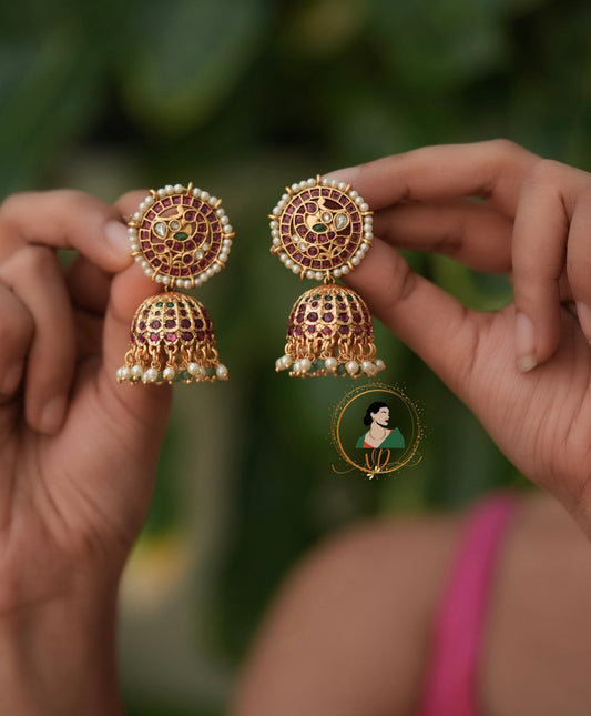 Antique Finish Kemp Bridal Jhumkas