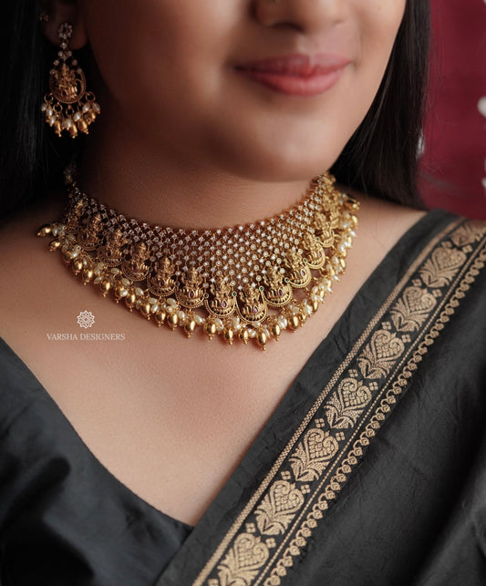 Antique Finish Lakshmi Rice Pearl Bridal Choker