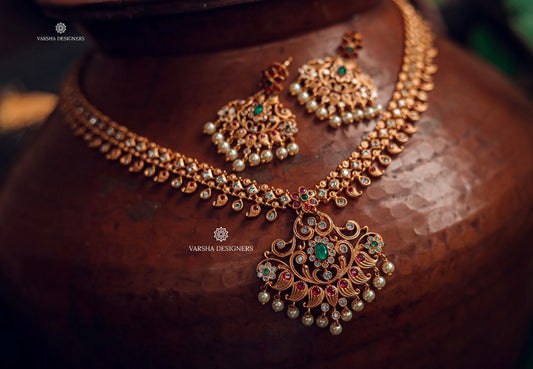 Antique Finish Multi Stone Necklace