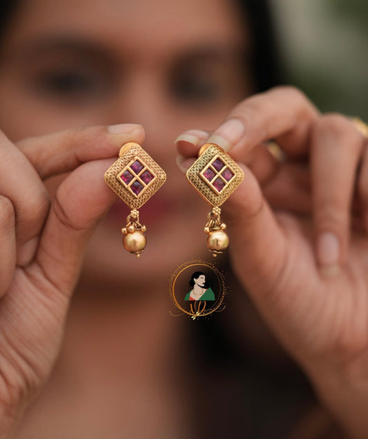 Antique Finish Ruby Earrings