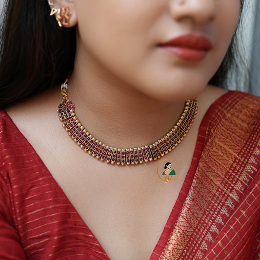Antique Finish Ruby Grid Necklace