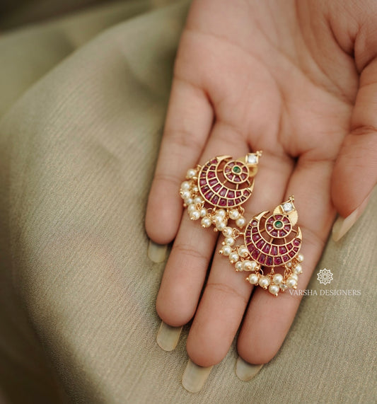 Antique Kemp Stone Chandbali Earrings