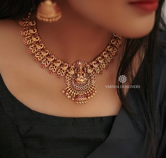 Antique Peacock Ruby Temple Necklace