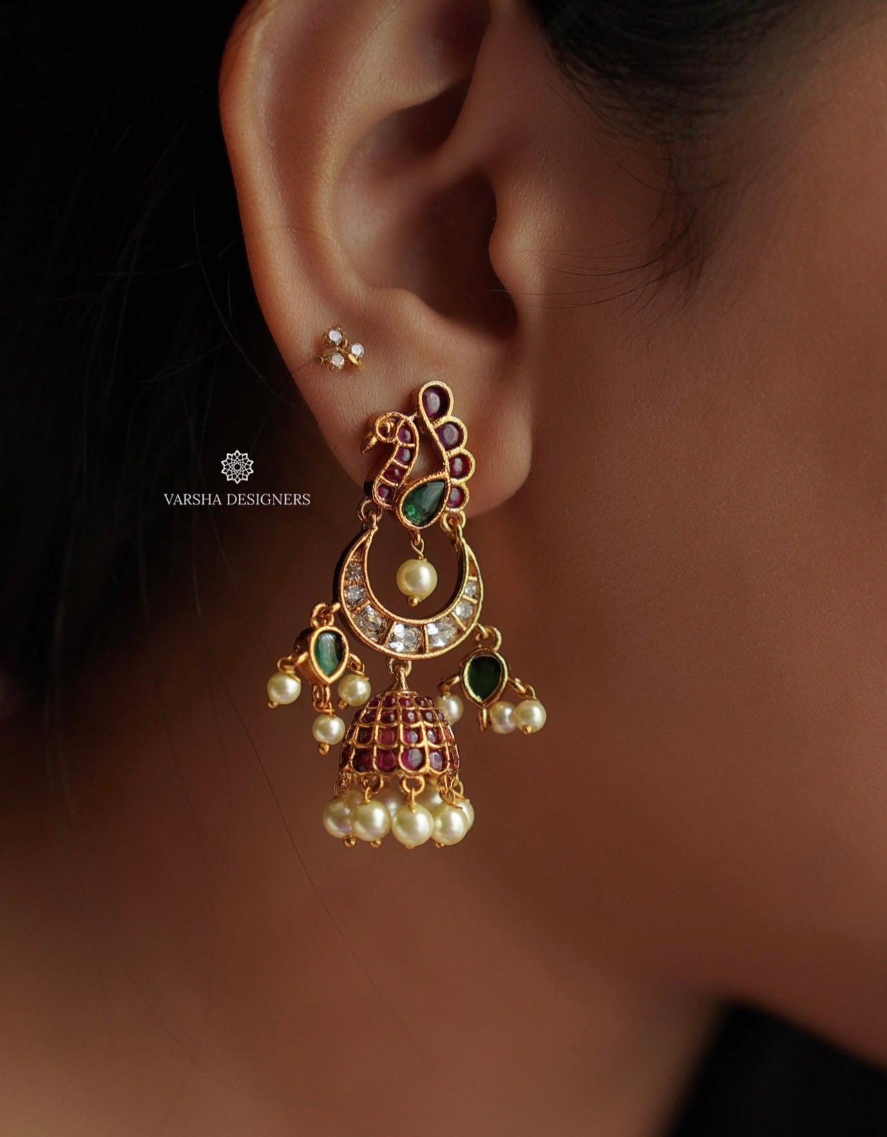 Bridal Kemp Stone Peacock Jhumkas