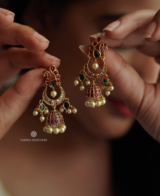 Bridal Kemp Stone Peacock Jhumkas