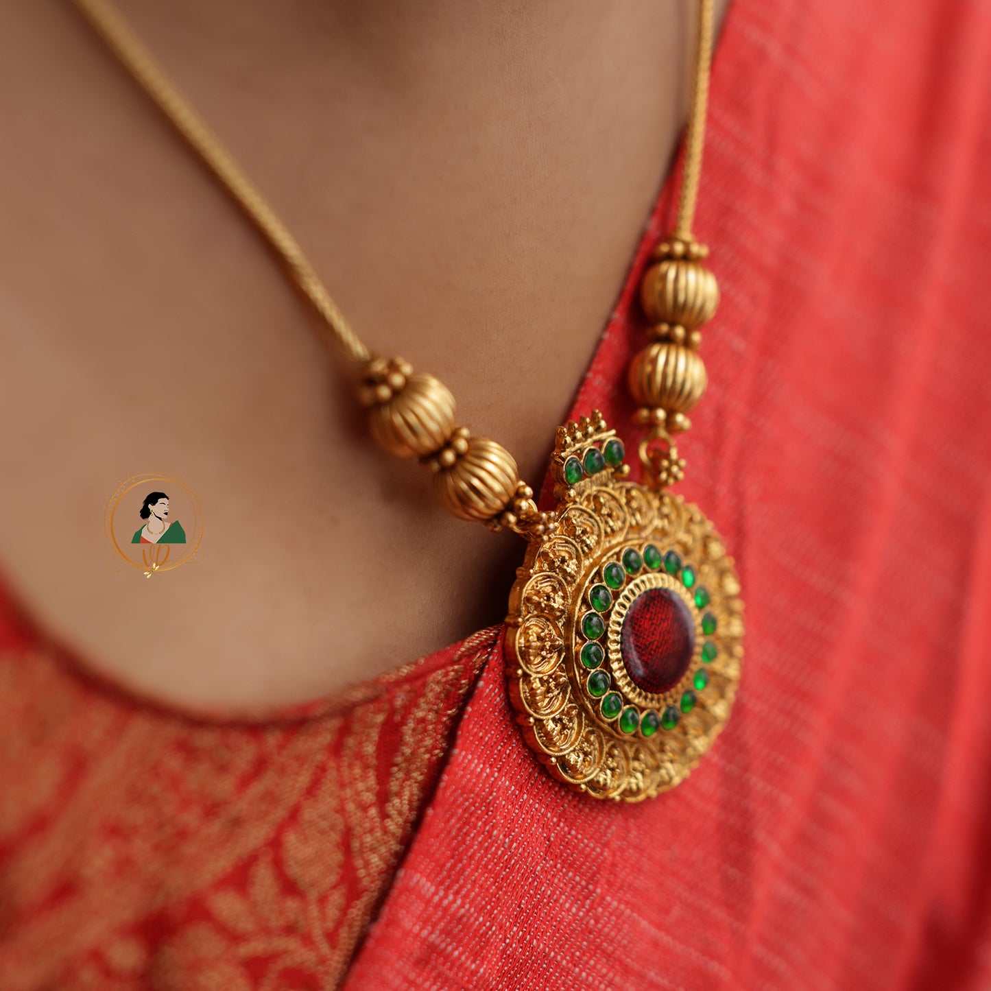 Chakra Pendant Gold Beads Necklace