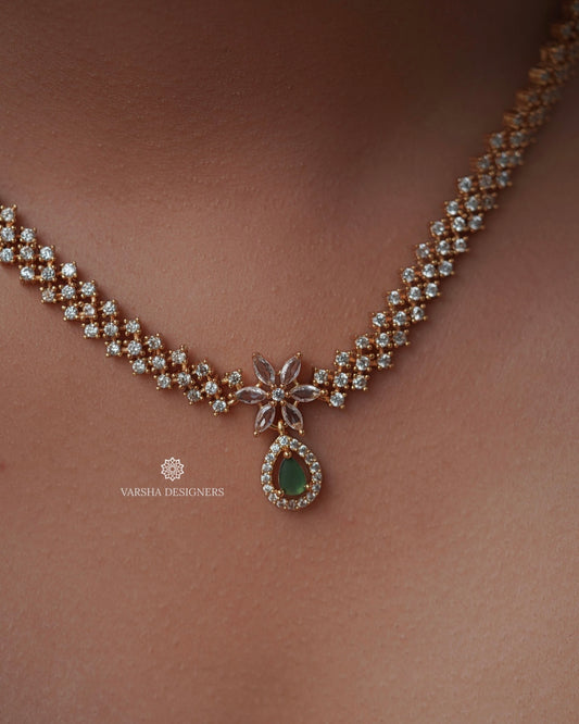 Classic Emerald Teardrop White Stone Necklace