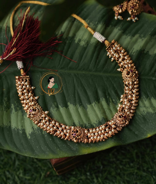 Cluster Pearl Peacock Necklace Set