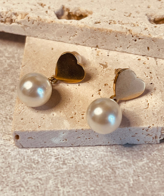 Cute Pearl & Heart Ear Drops
