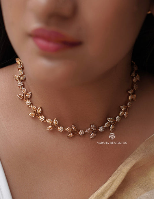 Delicate Leaf AD Stone Necklace Set