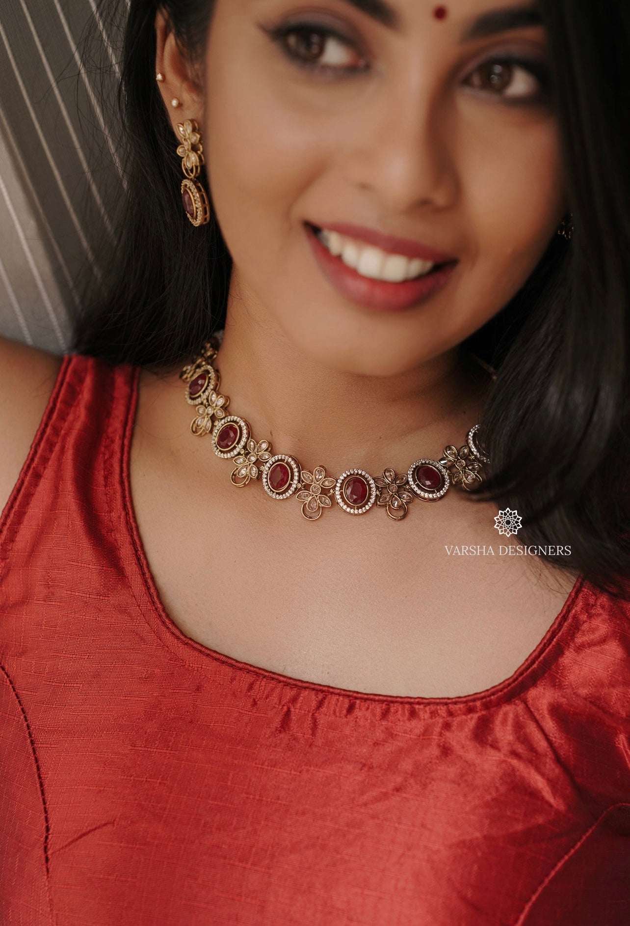 Ruby Ruby Designer Designer Ruby Stone Necklace Set – Varsha Designers