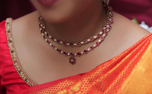 Dual Layer Ruby & White Necklace Set