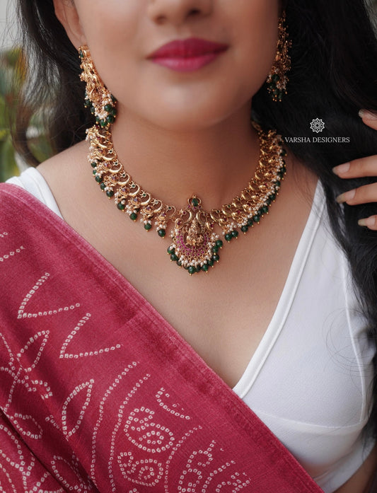 Dual Peacock Emerald Beads Necklace