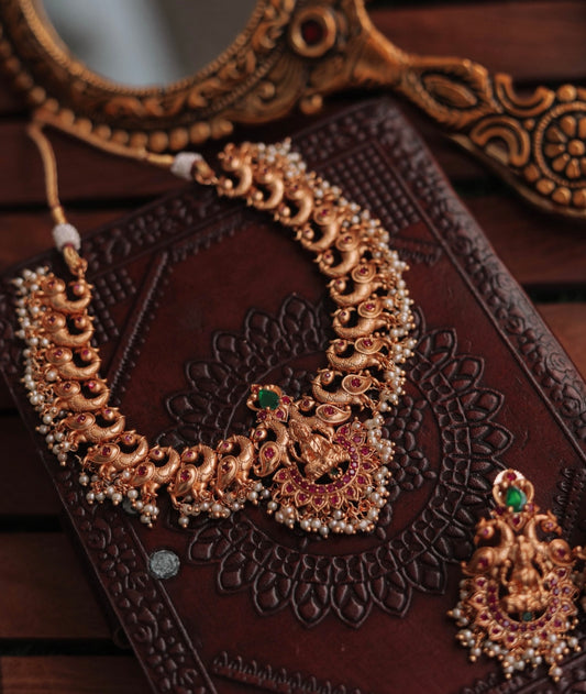 Dual Peacock Multi Stone Necklace Set
