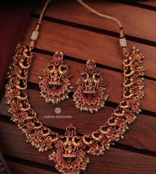 Dual Peacock Ruby Temple Necklace Set