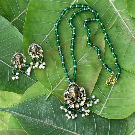 Elephant Motif Pendant Beaded Necklace
