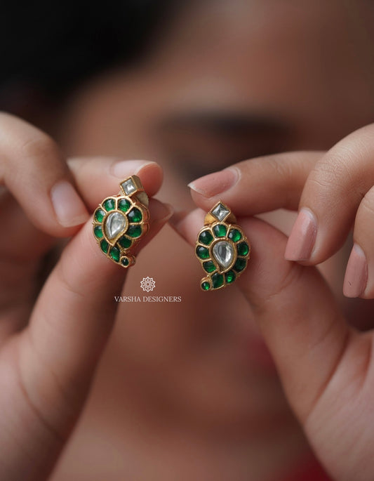 Emerald Paisley Green Stone Earrings