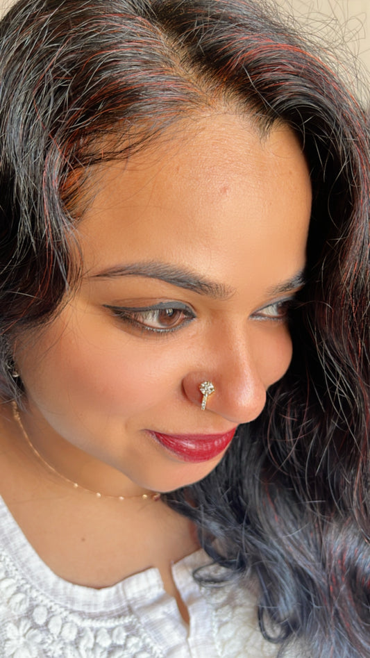 Floral Gold Clip On Nose Pin