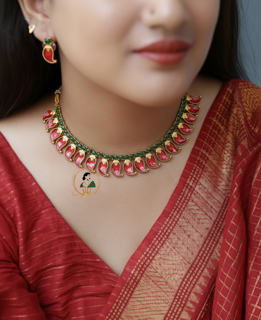 Deep Red Paisley Necklace