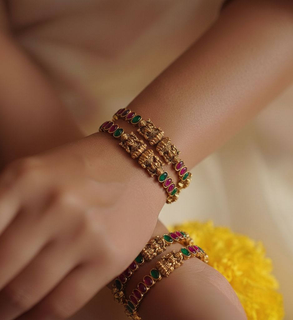 Emerald & Ruby Nakshi Bangles
