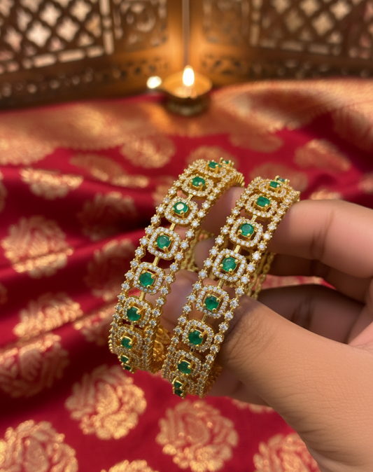 Emerald & Zircon White Stone Bangles