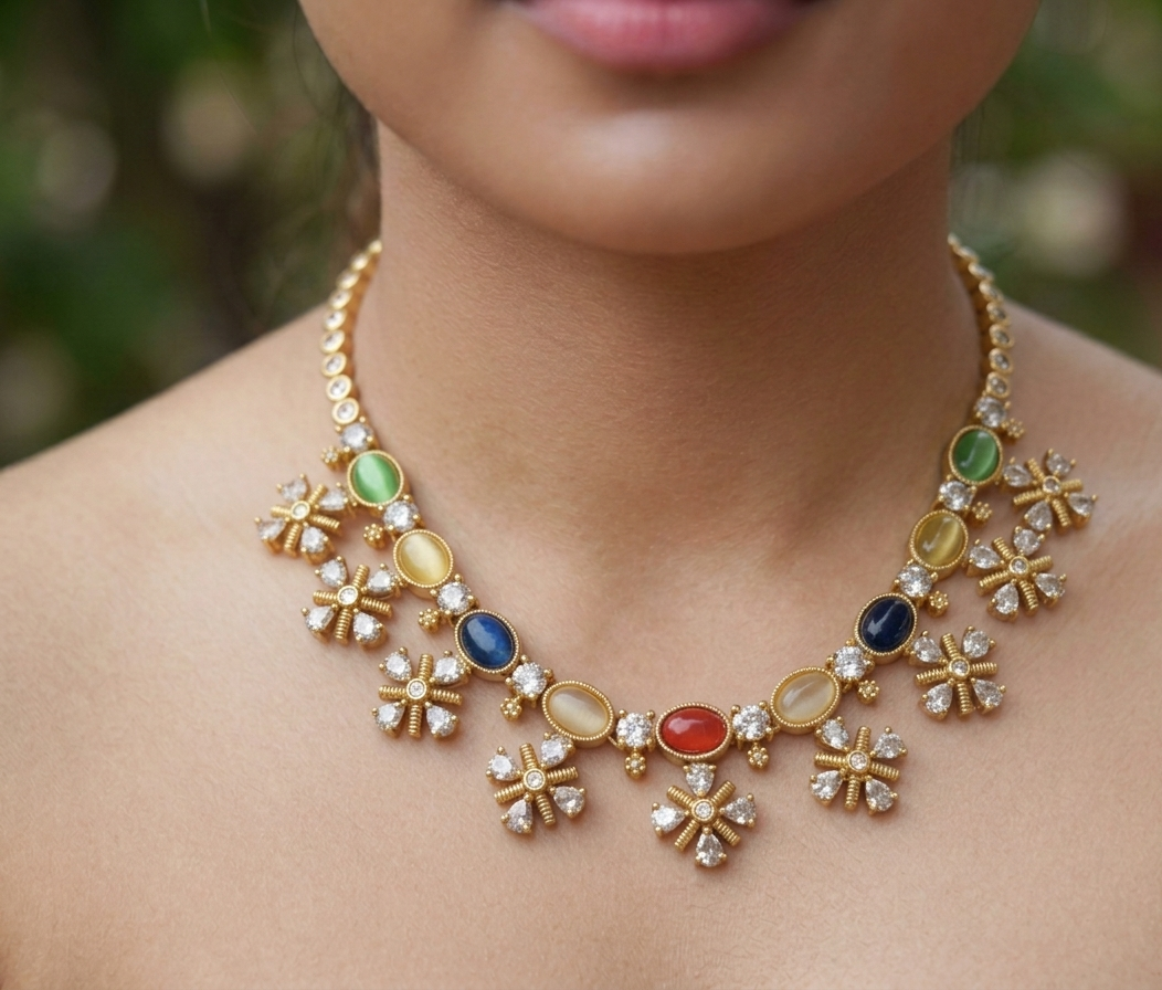 Navratan Stone Necklace Set