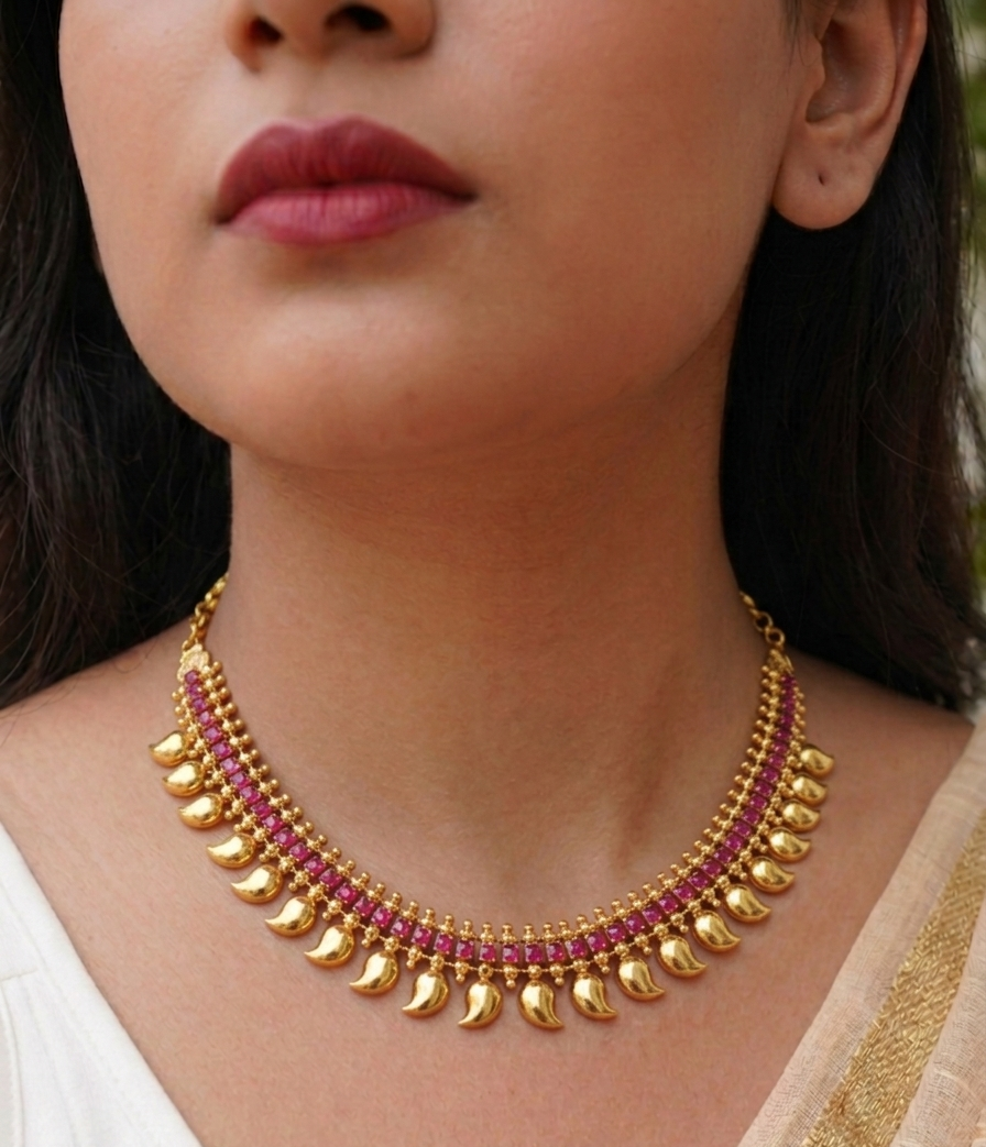 Ruby Gold Paisley Necklace