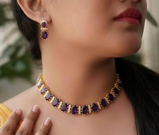 Deep Lavender & White Stone Necklace Set