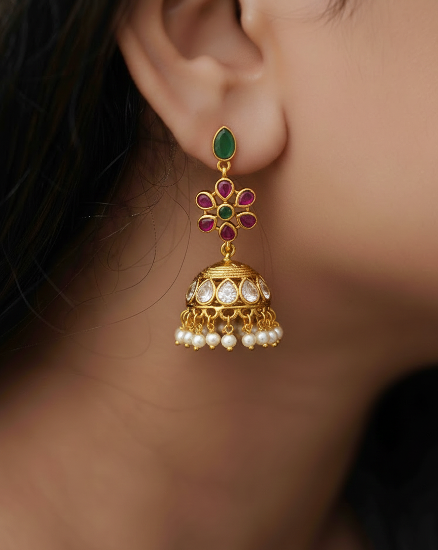 Unique Floral Kemp Jhumka